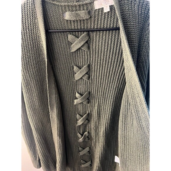 Pinque Green long sleeve Open front Braided back Womens Cardigan Size Medium - Picture 5 of 5